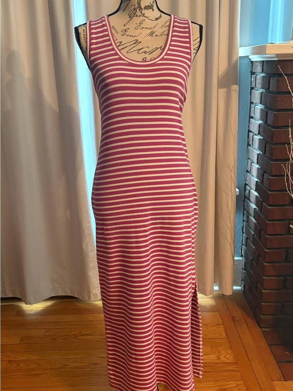 NWT LOFT Pink and White Striped Maxi Dress sz M